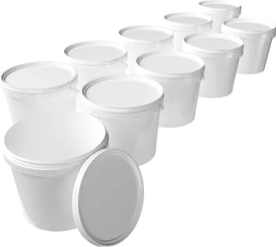 Produktbild von Kunststoffeimer mit Deckel | rund 5L | PP | Lebensmittelecht | Weiß 10 Stück