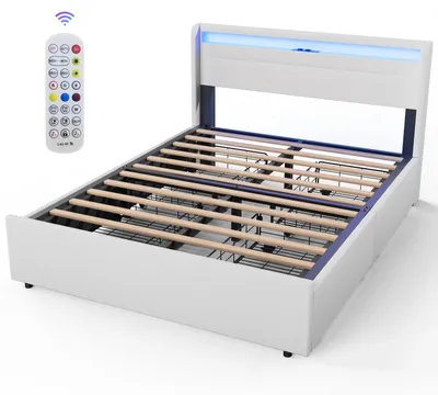 Immagine prodotto di Letto con contenitore - Letto contenitore - Letto imbottito - Letto matrimoniale - Letto con rete a molle - Con illuminazione a LED