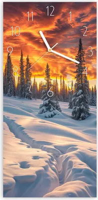 Produktbild von Wanduhr aus Glas mit Motiv Winter Sonnenuntergang- 30 x 60 cm - inkl. Aufhängesystem