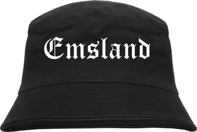 Produktbild von Emsland Fischerhut - Altdeutsch - bedruckt - Bucket Hat Anglerhut Hut Schwarz L/XL