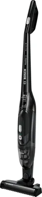 A black cordless vacuum cleaner against a white background.