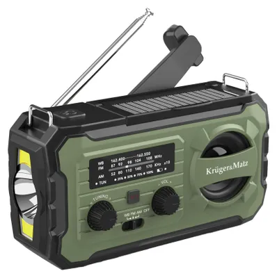 Obrázek produktu pro Kruger&Matz KM0837 Solární rádio s powerbankou 10 000 mAh, SOS alarm, LED svítilna, zelené