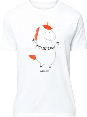 Produktbild von Mr. & Mrs. Panda Größe XL T-Shirt Einhorn Dankeschön - Weiß - Geschenk, Tshirt, mit Spruch, Einhörner, Danksagung, Shirt, Unicorn, Danke, Vielen Dank