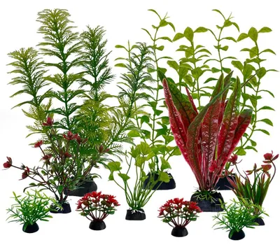 Immagine prodotto di Set di 11 piante artificiali per acquario in verde e rosso