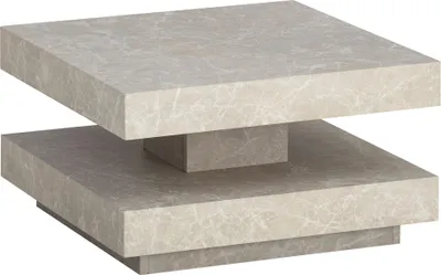 Couchtisch 60x60x34cm Sandfarben Stein-Optik Stauraum Modern in Gesamtansicht mit zwei gestaffelten Ebenen aus Stein-Optik.