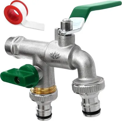 Produktbild von Famanu Wasserhahn 1/2 Zoll aus Messing - rost- und frostbeständig, 2 Schlauchanschlüsse, PTFE-Band, E-Book