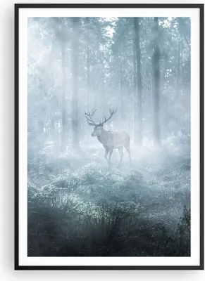 Produktbild von Gerahmtes Poster - Schwarzer Rahmen - Hirsch Wald Morgendämmerung - 70x100 cm - Wand Bild - Wanddeko - Wandbilder - Kunstposter - Wandposter - Bilderrahmen - Bilder - Kunstdruck - P2BPA70x100-4667