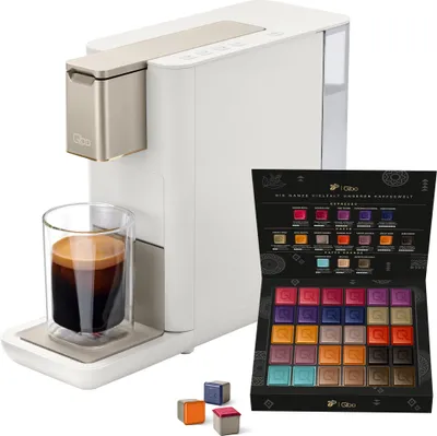 Produktbild von Tchibo Qbo ICONIC Premium Kapselmaschine inkl. 30 recyclebare Qbo Kapseln für Espresso, Caffè und Caffè Grande, kompaktes, innovatives Design, Light Gold