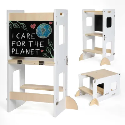 Imagen del producto de Torre de aprendizaje de madera, multifunción (3 en 1), plegable, para niños a partir de 1 año, taburete Montessori