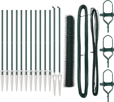 Produktbild von Möbel Hexagonzaun Grün 1,4x25 m Stahl, Zaunpfosten mit Spitze 13 Stück Ø32 mm 160 cm verzinkter Stahl - Zaunzubehör 3353105