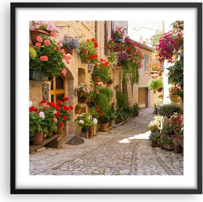 Produktbild von Gerahmtes Poster - Schwarzer Rahmen - Blume Straße Haus - 50x50 cm - Wand Bild - Wanddeko - Wandbilder - Kunstposter - Wandposter - Bilderrahmen - Bilder - Kunstdruck - Wandbild - P2BAC50x50-3586