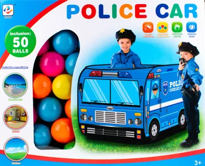 Produktbild von Kinderzelt | Spielzelt | Spielhaus | Spielzel für Kinder | Bällebad | Mit 50 Spielbälle | 72 x 72 x 72 cm | Polizei Auto