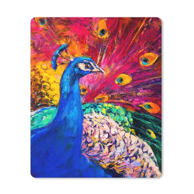 Produktbild von MuchoWow® Mauspad Mousepad Gemälde - Vogel - Pfau - Ölgemälde 30x40 cm - Mousepads - Maus Mat - Pad - Mausunterlage - Mausmatten