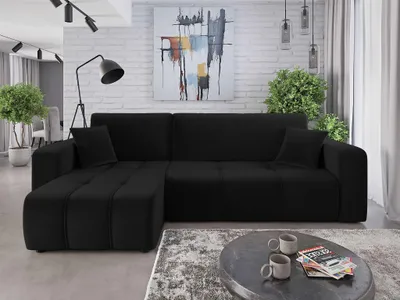 Produktbild von Ecksofa mit Schlaffunktion Sofa DAGNY in Stoff Kronos Schwarz Ottomane Links