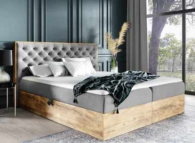 Productafbeelding van AX LIVING Boxspringbed 180x200 met bedopslag Clavio in staalgrijs