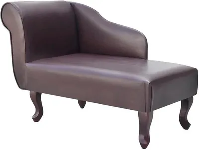 Produktbild von Chaiselongue Braun Kunstleder mit Polsterung, Holzgestell, 104 x 51 x 69,5 cm, Ottomane für Wohnzimmer und Schlafzimmer, Bequeme Ruheliege mit Rückenlehne und Armlehne