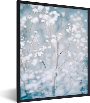 Produktbild von MuchoWow® Gerahmtes Poster Äste - Schnee - Winter - Natur - Botanisch 60x80 cm - Poster mit Schwarzem Bilderrahmen Wandposter Rahmen Foto Bilder - Premium - Wanddeko Wohnzimmer