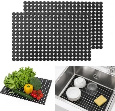 Produktbild von 2er Set Spülbecken Schutzmatte 30 x 40 cm, Zuschneidbare PVC Spülmatte für Küche und Bad, Schwarz