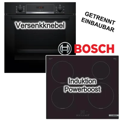 Produktbild von Herdset BOSCH Einbaubackofen 3D Heißluft Hydrolyse + Induktionskochfeld PowerBoost