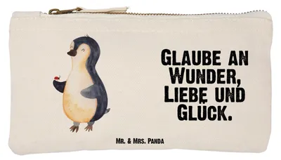 Produktbild von Mr. & Mrs. Panda Kulturbeutel Pinguin Marienkäfer Größe S Klein - Weiß - Geschenk, Liebe, kosmetiktäschchen, Aufmerksam, Wunder, Mäppchen, Glück, Kulturtasche, Pouch