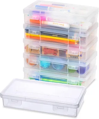 Produktbild von Stapelkoffer, 6 transparente Bastelorganizer, mit Deckel, Schnappverschluss, für Schule
