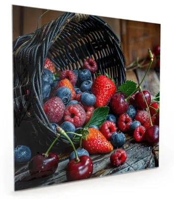 Produktbild von Küchenrückwand Spritzschutz Glas mit Motiv Frische Beerenkorb 40 x 40 cm