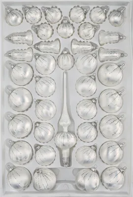 Produktbild von 39 tlg. Glas-Weihnachtskugeln Set in "Ice Weiss Silber" Regen