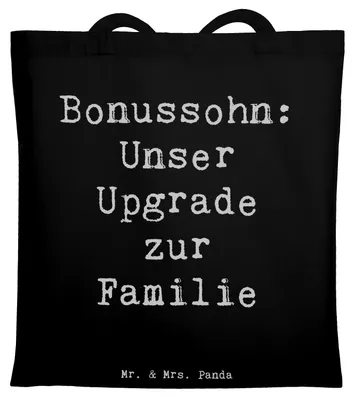Produktbild von Mr. & Mrs. Panda Tote Bag Spruch Bonussohn Wertschätzung - Schwarz - Geschenk, Lächeln, Uni Tasche, canvas, Laptoptasche, Familienzusammenführung, Familienmitglieder