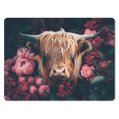 Produktbild von MuchoWow® Mauspad Mousepad Kuh - Schottischer Hochländer - Blumen - Botanisch 40x30 cm - Mousepads - Maus Mat - Pad - Mausunterlage - Anti Rutsch