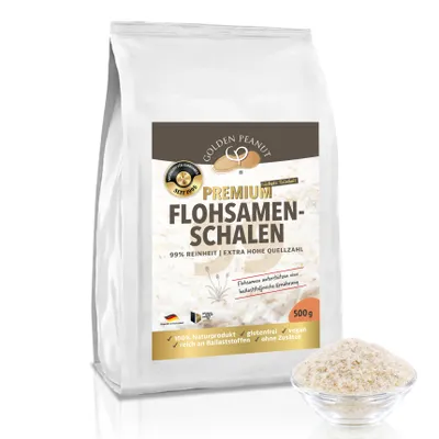 Produktbild von GOLDEN PEANUT Flohsamenschalen 500 g - 99% Reinheit, höchste Quellzahl, ballaststoffreich, vegan
