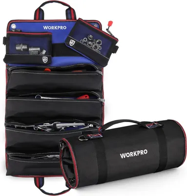 Produktbild von WORKPRO Werkzeugtasche Rolltasche 57*36cm 720D Polyester 2 abnehmbare Taschen 4 Reißverschlusstaschen Elektriker Handwerker