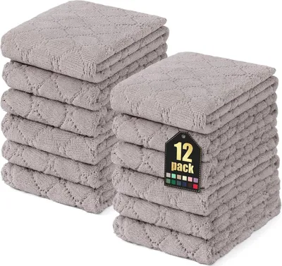 Zdjęcie produktu dla Ściereczki z mikrofibry 12 sztuk 25x50 cm szare: zmywalne, niestrzępiące się, chłonne i trwałe