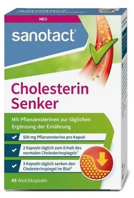 Zdjęcie produktu dla Sanotact Kapsułki miękkie obniżające poziom cholesterolu, 45 szt. kapsułek