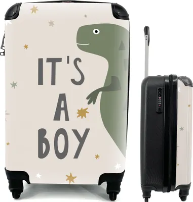 Produktbild von MuchoWow® MuchoWow® Koffer Handgepäck Trolley Rollkoffer Kleine Reisekoffer mit 4 Rollen - Zitate - Sprichwörter - Es ist ein Junge - Dinosaurier - Kinder - Baby - Cabin Size < 55x40x23 cm & 55x40x20