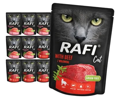 Zdjęcie produktu dla Rafi Cat Adult z Łososiem i Wołowiną 10x300g Bezzbożowa Mokra Karma Dla Kota