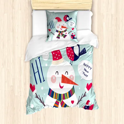 Produktbild von ABAKUHAUS Weihnachten Mantele, Vogel Schnee Weihnachten Theme, Milbensicher Allergiker geeignet mit Kissenbezügen, 135 cm x 200 cm - 80 x 80 cm, Blau Weiss