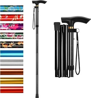 Image de Canne télescopique, réglable, légère, noire, pour seniors