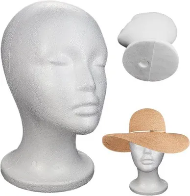 Produktbild von Famanu Schaumkopf Mannequin - Pruik- und Hütenhalter - 52 cm Kopfumfang - Weiß