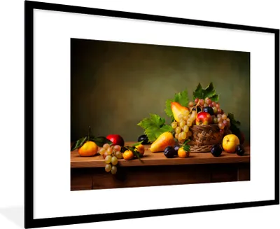 Produktbild von MuchoWow® Gerahmtes Poster Rustikal - Korb - Obst - Stilleben 90x60 cm - Poster mit Schwarzem Bilderrahmen Wandposter Rahmen Foto Bilder - Wanddekoration - Fotos