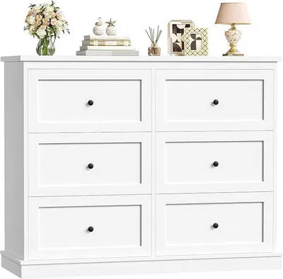 Productafbeelding van Witte commode met 6 lades, ladekast voor de slaapkamer