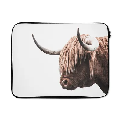 Produktbild von MuchoWow® Laptop Hülle 17 Zoll Laptoptasche Schottischer Highlander - Kuh - Weiß - Zipper - Schutzabdeckung