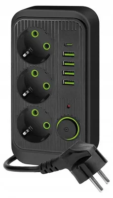 Immagine prodotto di Ciabatta multipresa Kobi LINEA PRO BLACK con USB, lunghezza 3 metri