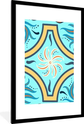 Produktbild von MuchoWow® MuchoWow® Gerahmtes Poster Blume - Blätter - Rahmen - Blau 60x90 cm - Poster mit zchwarzem Bilderrahmen - Dekoration - Wandposter Wohnzimmer - Hochwertig
