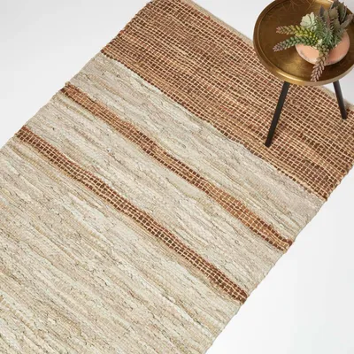 Produktbild von HOMESCAPES Lederteppich beige-braun gestreift 160 x 230 cm - Teppich aus