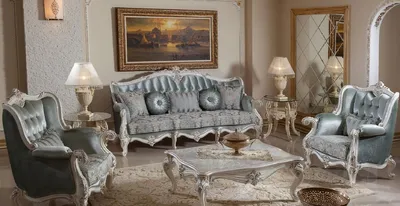 Produktbild von Casa Padrino Luxus Barock Wohnzimmer Möbel Set Grün / Weiß / Silber