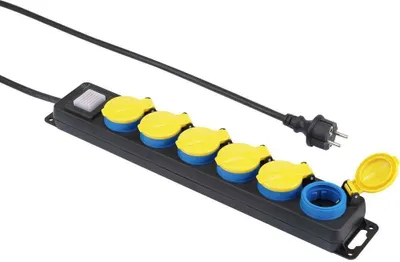 Produktbild von Renkforce 650D-CMB Steckdosenleiste mit Schalter 6fach Schwarz, Gelb, Blau Schutzkontakt 1 St.