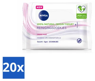 Imagen del producto de 20 toallitas limpiadoras suaves NIVEA para piel seca y sensible – Paquete económico – 20 unidades