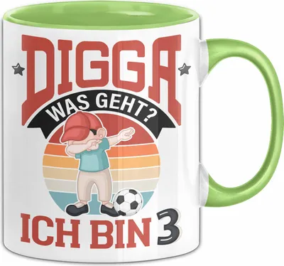 Produktbild von 3. Geburtstag Geschenk Tasse Becher Jungs Sohn Geburtstagsgeschenk Digga Was geht Ich Bin 3 (Grün)