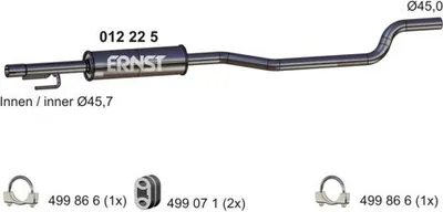 Produktbild von ERNST 012225 Mittelschalldämpfer Schalldämpfer für OPEL Corsa C Schrägheck (X01)