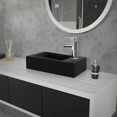 Obrázek produktu pro LuxeBath umyvadlo Umyvadlo na desku Square, 46x26x11 cm, černé, keramika, otvor pro baterii vpravo